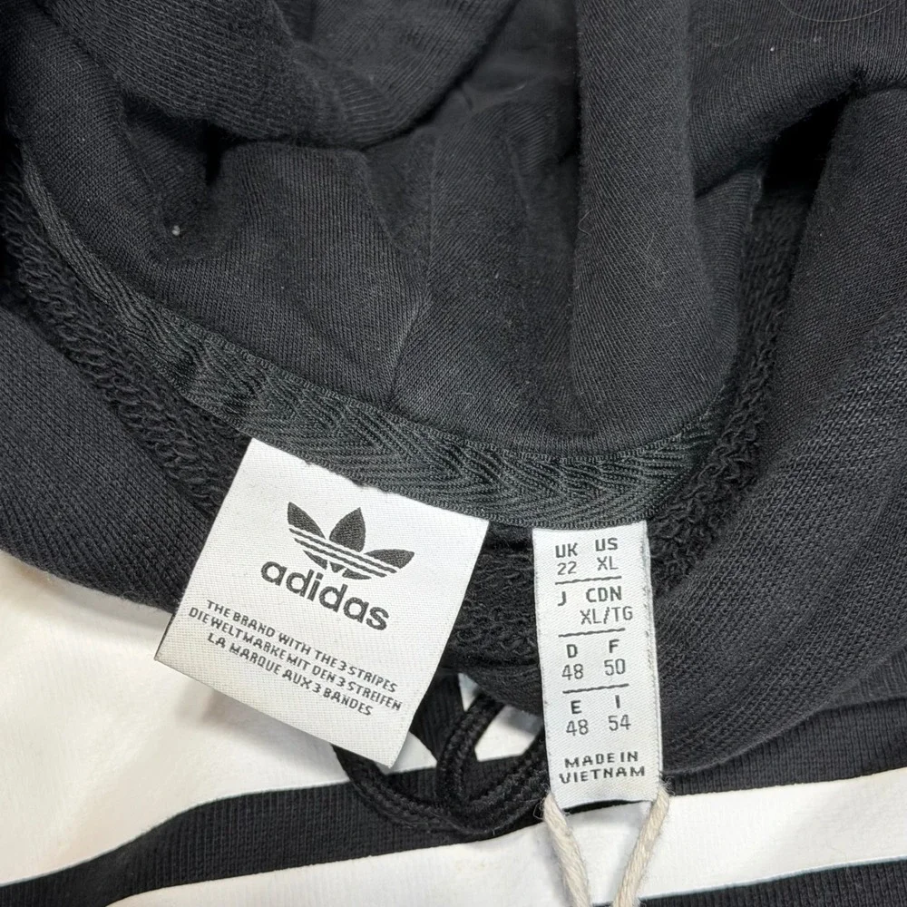 Adidas Hoodie Mens‎ XL Black Trefoil Logo Graphic Pullover Runs Small